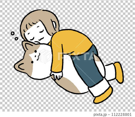 A girl sleeping with a cat pillow 112228801