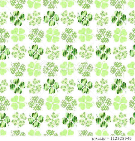 Watercolor hand drawn st Patrick's day seamless pattern with clover, shamrock on white background. Holiday endless backdrop for fabric, wrapping paper, scrapbooking. Irish lucky pattern. Digital paper 112228949