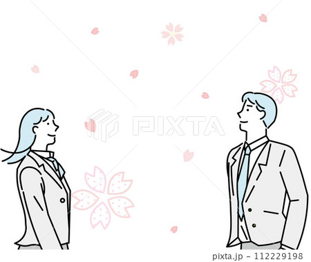 向かい合う未来のある学生男女ー横顔ー卒業または入学ー人物シンプルベクターイラスト素材 112229198