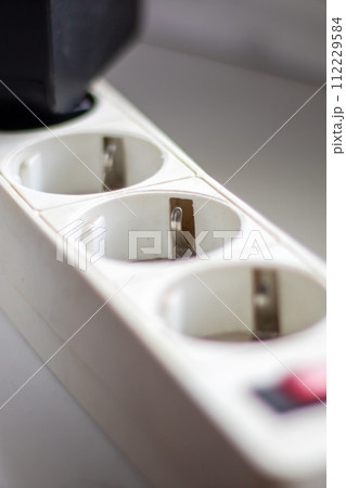White Power strip with sockets close up 112229584