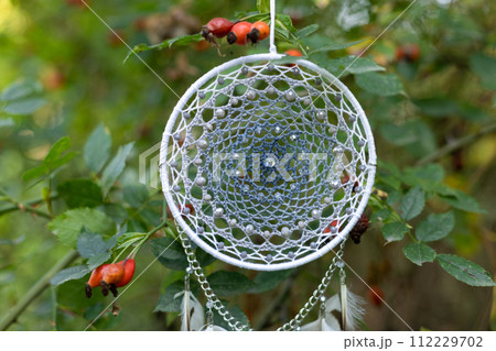 Handmade dream catcher with feathers threads and beads rope hanging 112229702