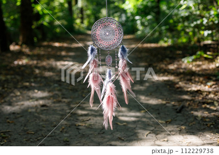 Handmade dream catcher with feathers threads and beads rope hanging 112229738