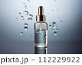 AI-generated content. Liquid hyaluronic gel cosmetic, transparent bottle with pipette, over blue background. Aging, skin care concept 112229922