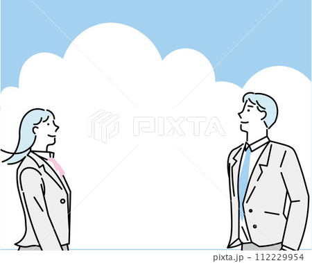 向かい合う未来のある学生男女ー横顔と青空-夏期講習ー人物シンプルベクターイラスト素材 112229954