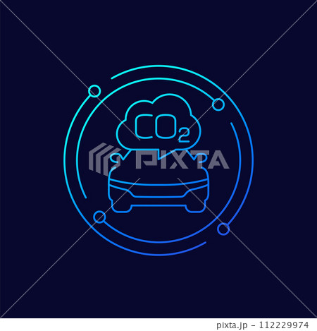 carbon emissions of a car icon, linear design 112229974
