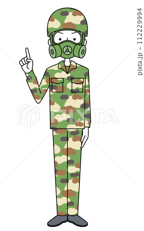 指差し　陸上自衛隊　迷彩服（防護マスク）（男性） 112229994
