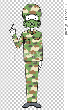 指差し　陸上自衛隊　迷彩服（防護マスク）（男性） 112229994