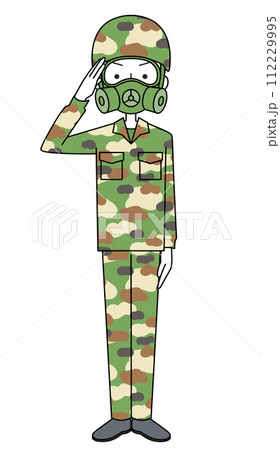 敬礼　陸上自衛隊　迷彩服（防護マスク）（男性） 112229995