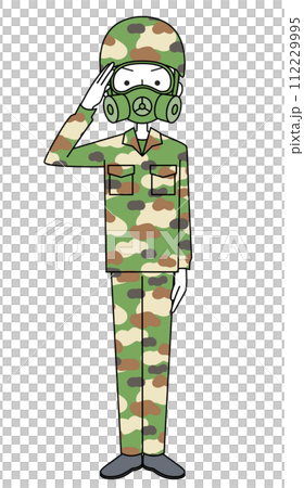 敬礼　陸上自衛隊　迷彩服（防護マスク）（男性） 112229995