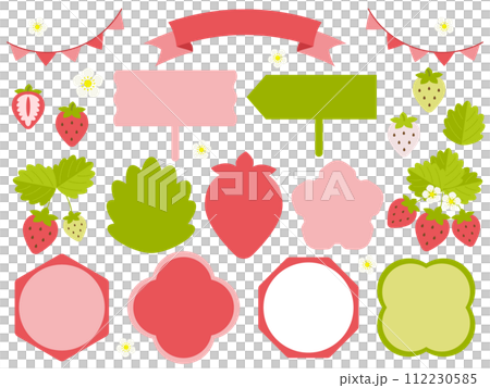 ポップでかわいいイチゴの装飾とフレームセット 112230585