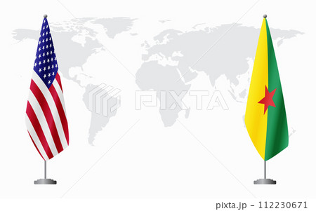 United States and French Guiana flags for official meeting 112230671