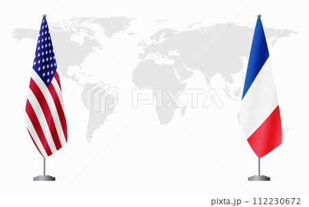 United States and France flags for official meeting United States and France flags for official meeting 112230672