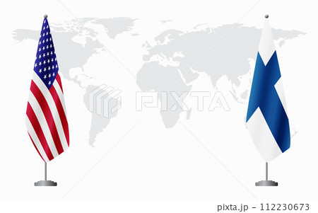 United States and Finland flags for official meeting 112230673