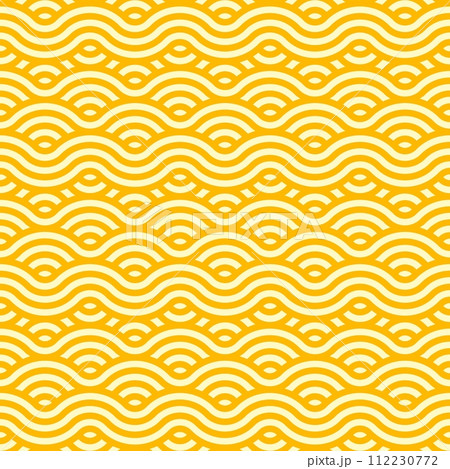 Ramen noodle pasta seamless pattern background. Vector tile featuring enticing, delectably intertwined macaroni or spaghetti strands in yellow colors, forming an appetizing and visually pleasing waves Ramen noodle pasta seamless pattern background. Vector tile featuring enticing, delectably intertwined macaroni or spaghetti strands in yellow colors, forming an appetizing and visually pleasing waves 112230772