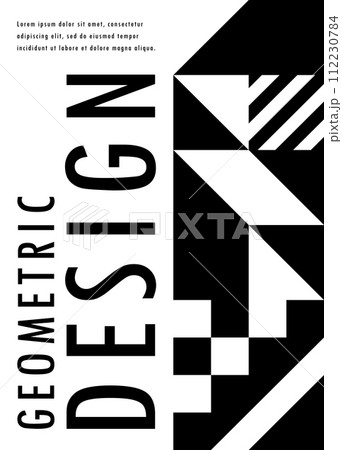 Modern poster with Bauhaus geometric pattern for covers design, vector background. Monochrome Bauhaus pattern of minimal simple shapes in black and white with title header for book or magazine cover 112230784