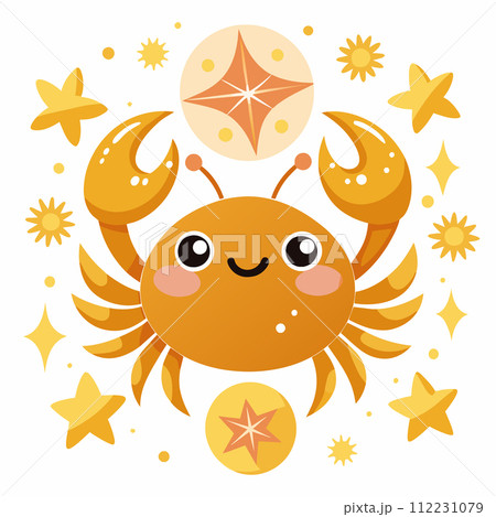 cute Cancer with golden stars illustration on white background cute Cancer with golden stars illustration on white background 112231079