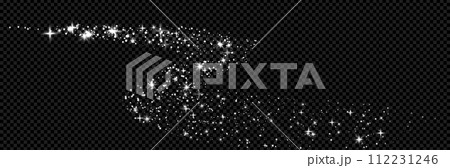 Light effect with white stars. Glitter glow on transparent background as a png. Magic sparkle wind way. Shine dust vector effect illustration. VFX. 112231246