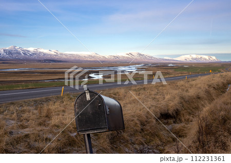 Mailbox and an icelandic nature, Iceland 112231361