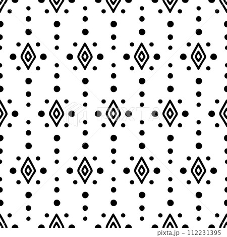 Seamless geometric pattern with monochrome diamond shapes and dots. Seamless geometric pattern with monochrome diamond shapes and dots. 112231395