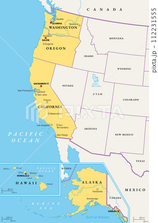West Coast region of the United States, with...のイラスト素材 