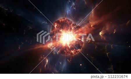 Scientific concept of imaging a supernova explosion in deep space. Sci-fi abstract background. Generative AI 112231674