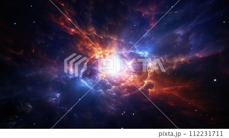 Scientific concept of imaging a supernova explosion in deep space. Sci-fi abstract background. Generative AI 112231711
