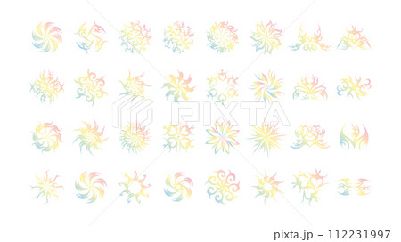 Retro, acid, y2k creative radial gradient icons. Tribal brutalist mandala element set. Star trooper for decoration. Vector illustration Retro, acid, y2k creative radial gradient icons. Tribal brutalist mandala element set. Star trooper for decoration. Vector illustration 112231997