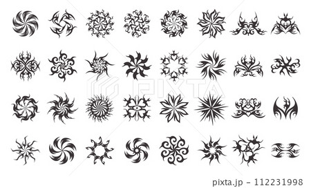 Retro, acid, y2k creative radial icons. Tribal brutalist mandalas set elements. Starburst for decorations. Vector illustration Retro, acid, y2k creative radial icons. Tribal brutalist mandalas set elements. Starburst for decorations. Vector illustration 112231998