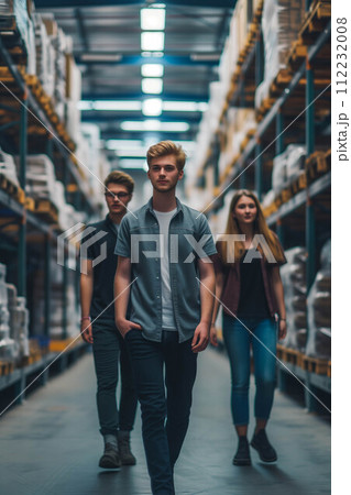 Caucasian team Confident working at the warehouse. 112232008