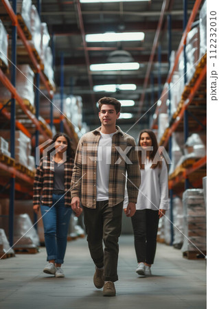 Caucasian team Confident working at the warehouse. 112232010