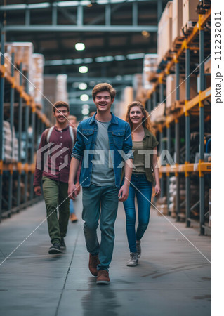 Caucasian team Confident working at the warehouse. 112232011