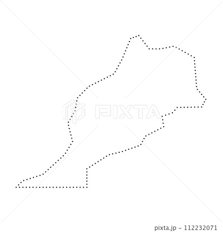 Morocco country simplified map. Black dotted outline contour. Simple vector icon. Morocco country simplified map. Black dotted outline contour. Simple vector icon. 112232071