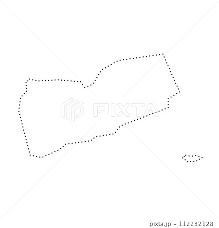 Yemen country simplified map. Black dotted outline contour. Simple vector icon. Yemen country simplified map. Black dotted outline contour. Simple vector icon. 112232128