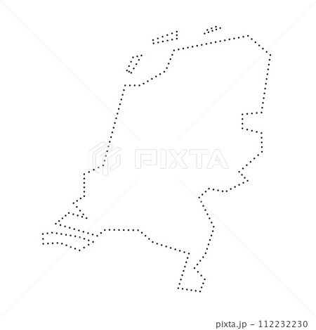 Netherlands country simplified map. Black dotted outline contour. Simple vector icon. 112232230
