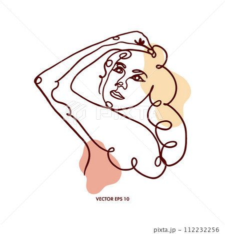 Abstract poster with minimal woman face. Vector illustration. For interior posters, postcards, gift certificates, labels for cosmetic products, covers Abstract poster with minimal woman face. Vector illustration. For interior posters, postcards, gift certificates, labels for cosmetic products, covers 112232256