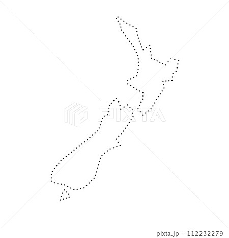New Zealand country simplified map. Black dotted outline contour. Simple vector icon. 112232279