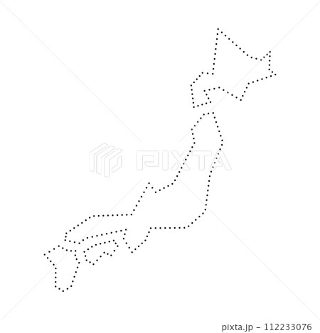 Japan country simplified map. Black dotted outline contour. Simple vector icon. 112233076