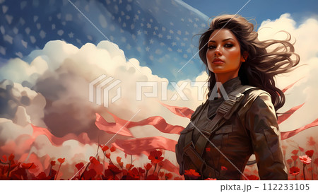 AI-generated content. Remembrance day, soldier and poppies, digital art, printable illustration 112233105