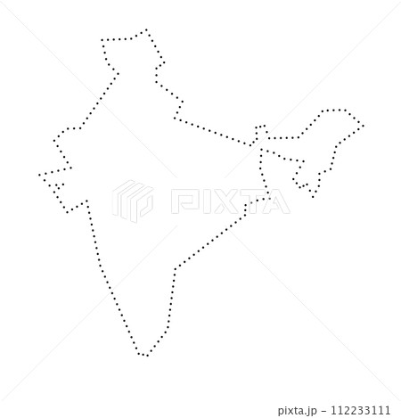 India country simplified map. Black dotted outline contour. Simple vector icon. 112233111
