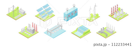 Ecology and Green Renewable Resources Production Isometric Vector Set 112233441