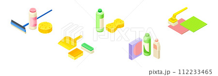 Household Cleaning Equipment and Object for Cleanup Isometric Vector Set Household Cleaning Equipment and Object for Cleanup Isometric Vector Set 112233465