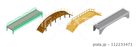 Fixed Bridge as Industrial Road Construction Isometric Vector Set 112233471