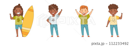 Cute Boy and Girl Showing Emoji Signs Vector Set 112233492