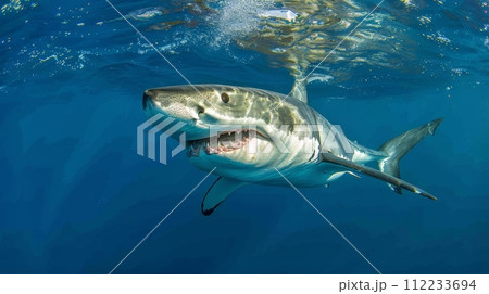 Great White Shark Swimming in the Ocean 112233694