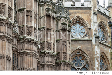 Detail Design in Architecture is Victorian Gothic Palace of Westminster. 112234088