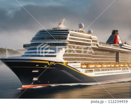 Luxury cruise ship sailing to port At Sunset 112234459