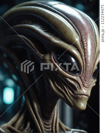 Photography of an ultra realistic Alien in dramatic light 112234475