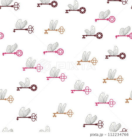 Seamless pattern with magic keys with wings. 112234766