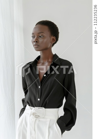 Woman Wearing White Shirt and Black Pants 112235236