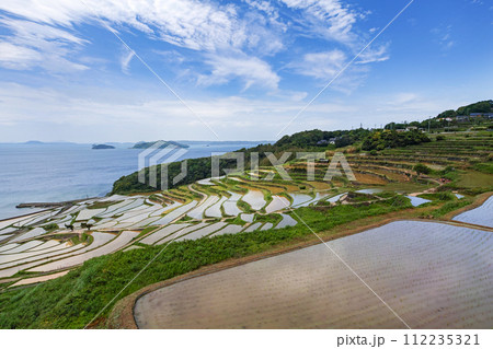 長崎県/ 九州屈指の絶景棚田 日本の原風景が見える水張り時期 新緑の土谷棚田 (どやたなだ) 長崎県/ 九州屈指の絶景棚田 日本の原風景が見える水張り時期 新緑の土谷棚田 (どやたなだ) 112235321